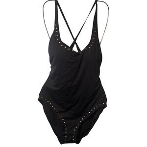 Michael  Michael Kors Womens  Black Studded Swimsuit Size 14